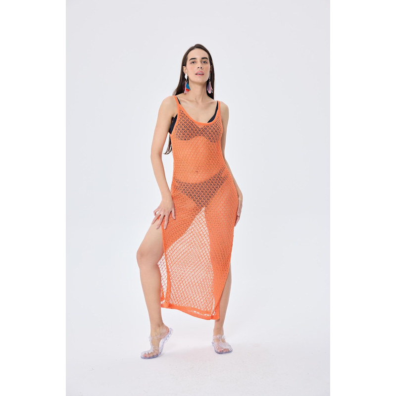 Thumbnail of Angel Openwork Strap Long Beach Dress In Orange image