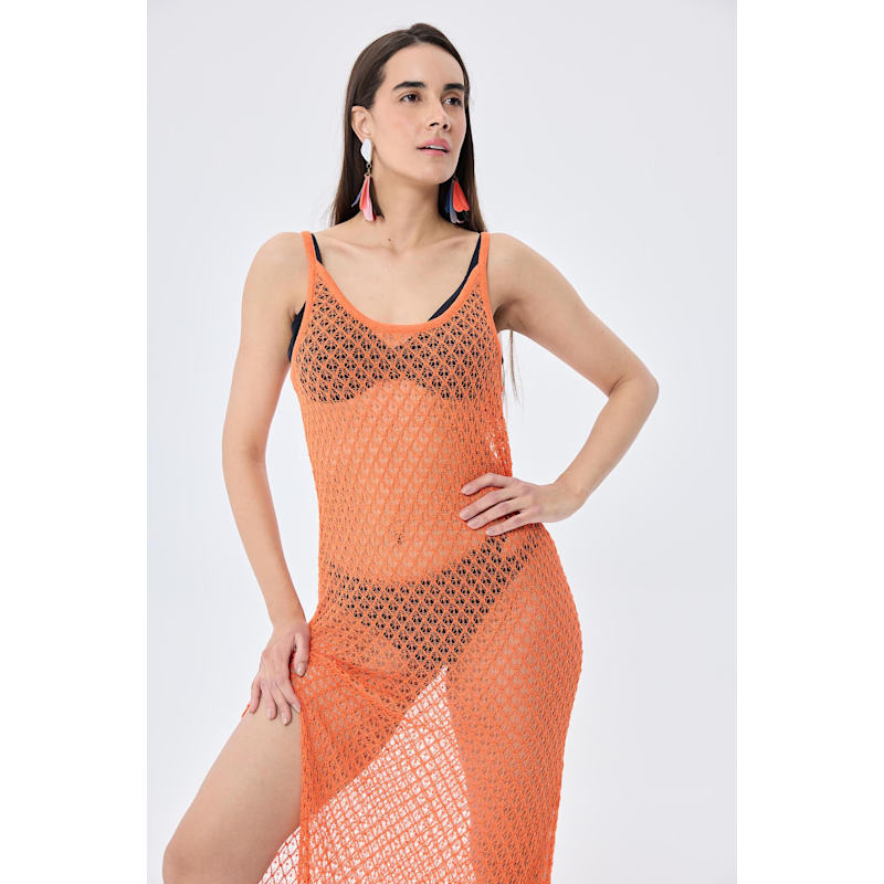 Thumbnail of Angel Openwork Strap Long Beach Dress In Orange image