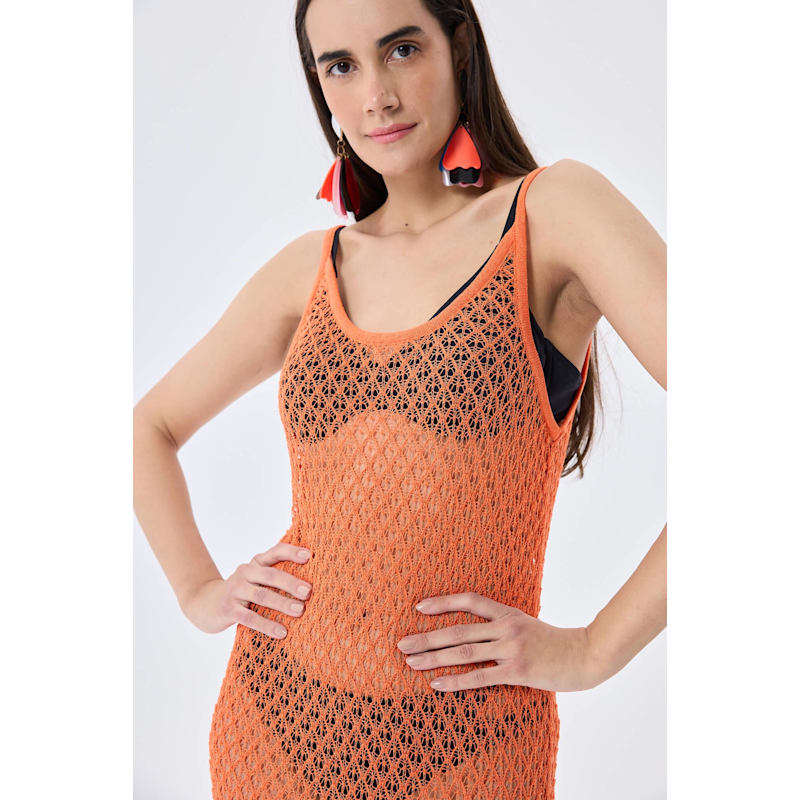 Thumbnail of Angel Openwork Strap Long Beach Dress In Orange image