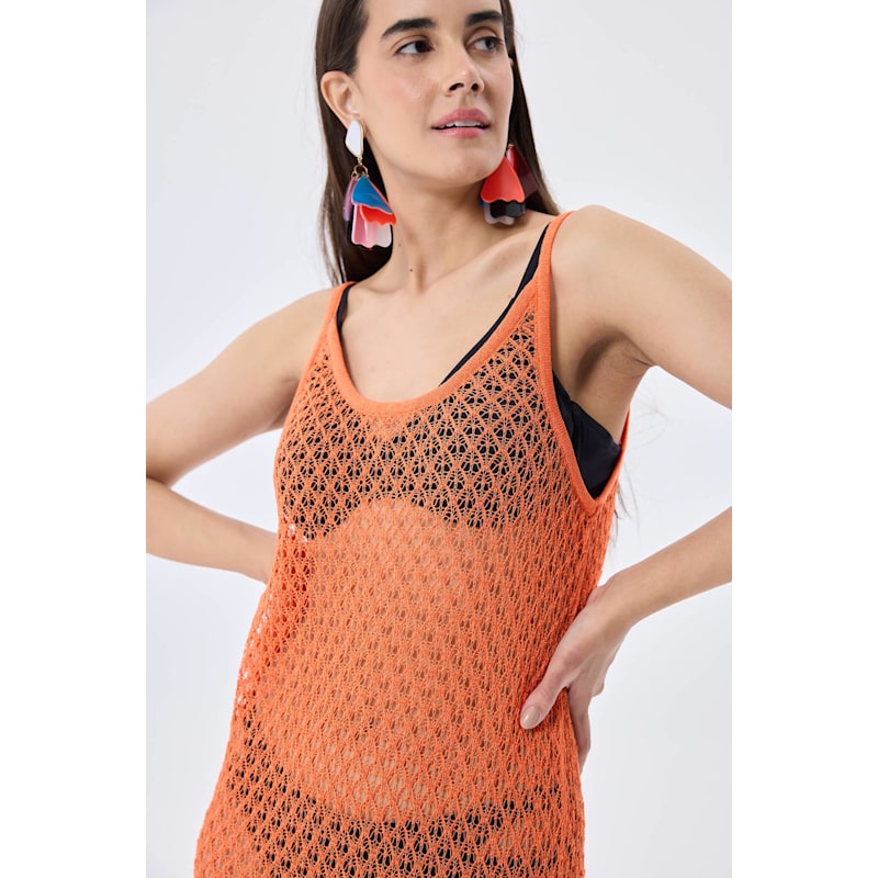 Thumbnail of Angel Openwork Strap Long Beach Dress In Orange image