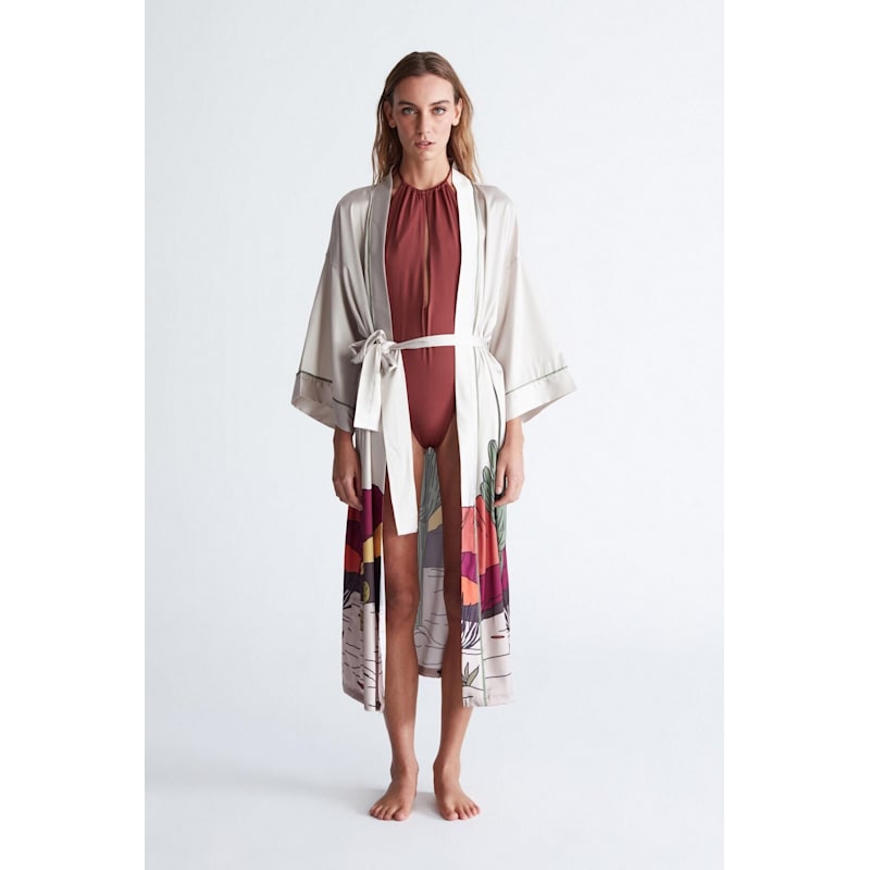 Thumbnail of Cactus  Midi Kimono In Stone image