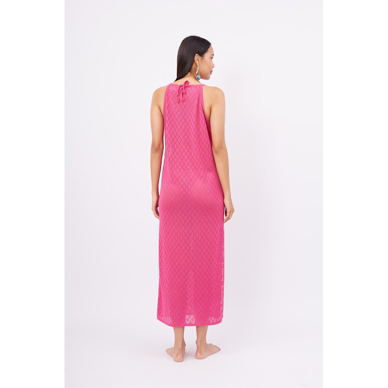 Thumbnail of Evelien Openwork Maxi Strap Beach Dress In Fuchsia image