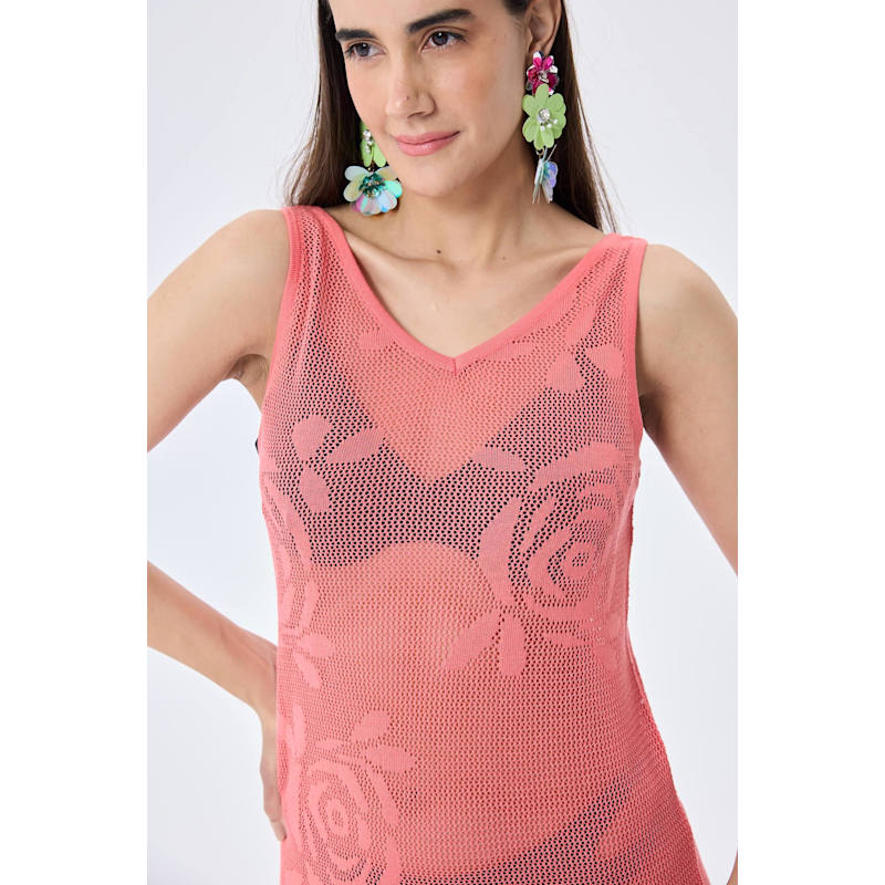 Thumbnail of Honeymoon Openwork Knit Beach Dress In Coral image