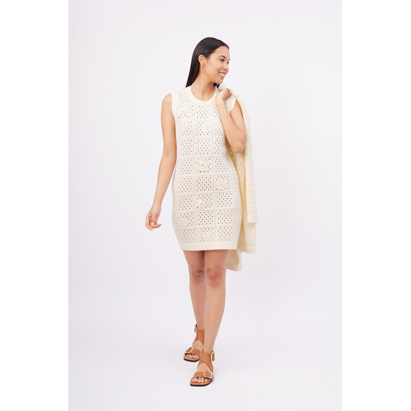Thumbnail of Isabel Openwork Hand Embroidered Knit Dress In Ecru image