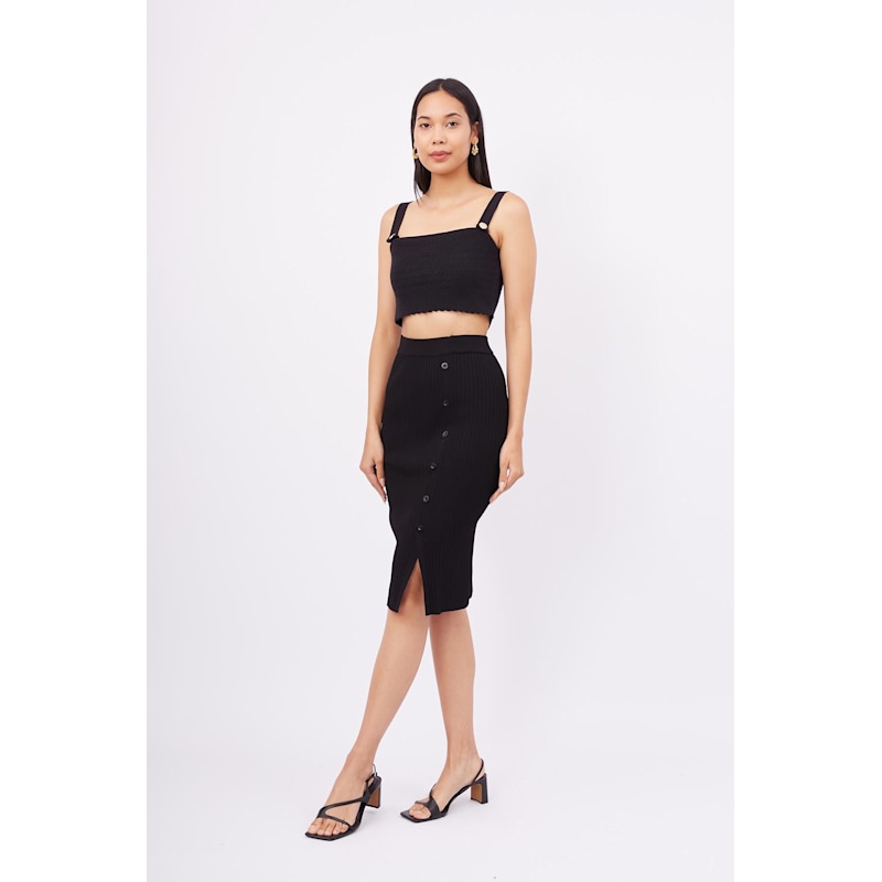 Thumbnail of Jasmine Midi Ribbed Knit Skirt In Black image