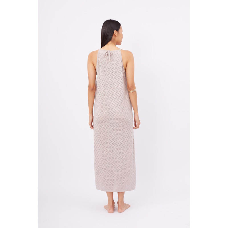 Thumbnail of Lisa Openwork Maxi Halter Beach Dress In Stone image