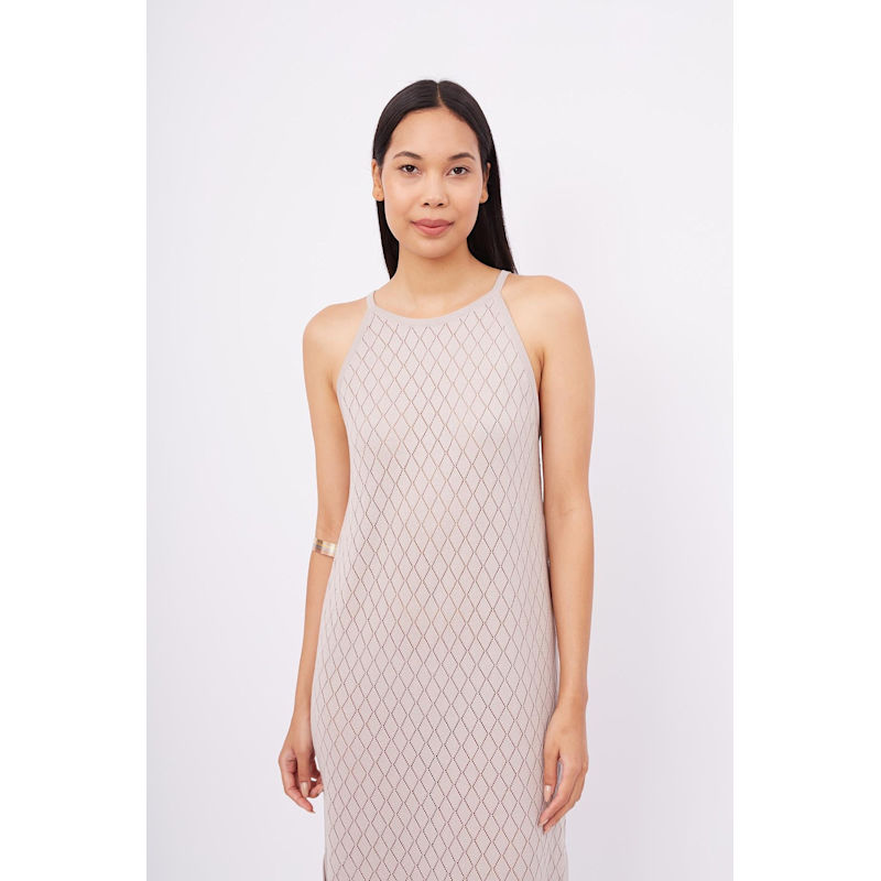 Thumbnail of Lisa Openwork Maxi Halter Beach Dress In Stone image