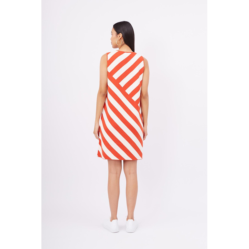 red and white knit dress Red Knit Dress With White Collar And Buttons