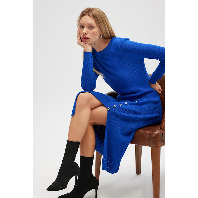 royal blue knit dress Royal Blue Turtleneck Sweater Mini Dress – Aquarius Brand
