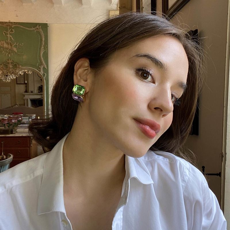 Thumbnail of Clara Peridot And Light Amethyst Double Stone Clip Earrings image