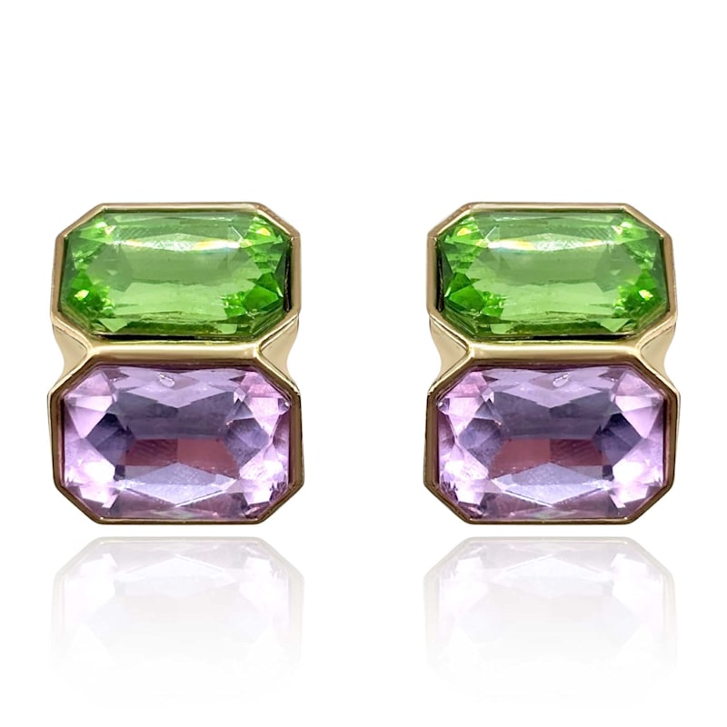 Thumbnail of Clara Peridot And Light Amethyst Double Stone Clip Earrings image