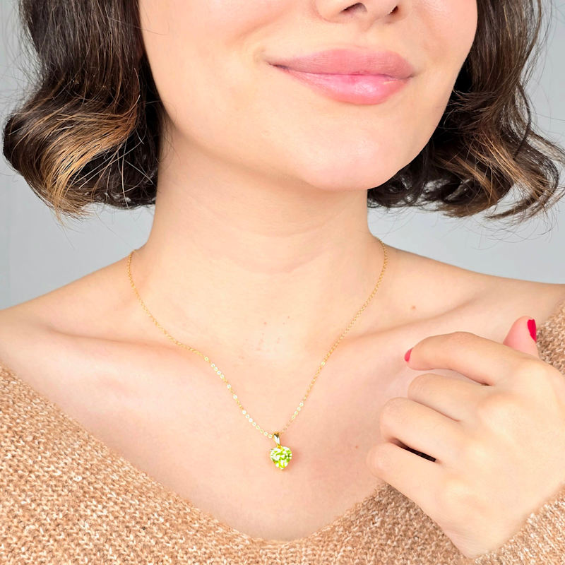 Thumbnail of Peridot August Birthstone Love Heart Pendant Necklace image