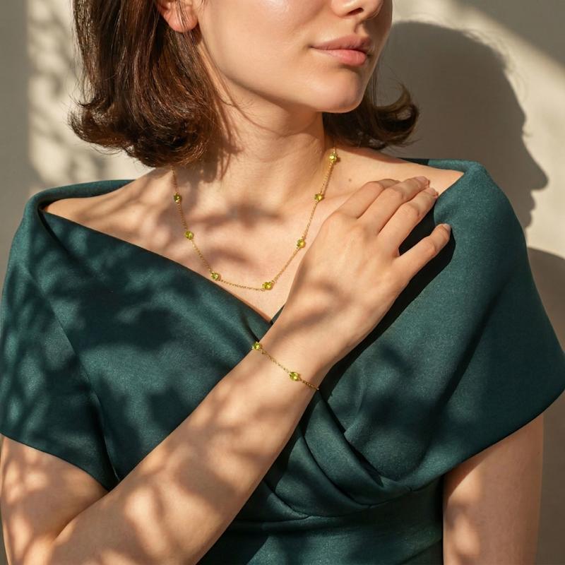 Thumbnail of Peridot August Birthstone Minimalist Gold Bracelet image