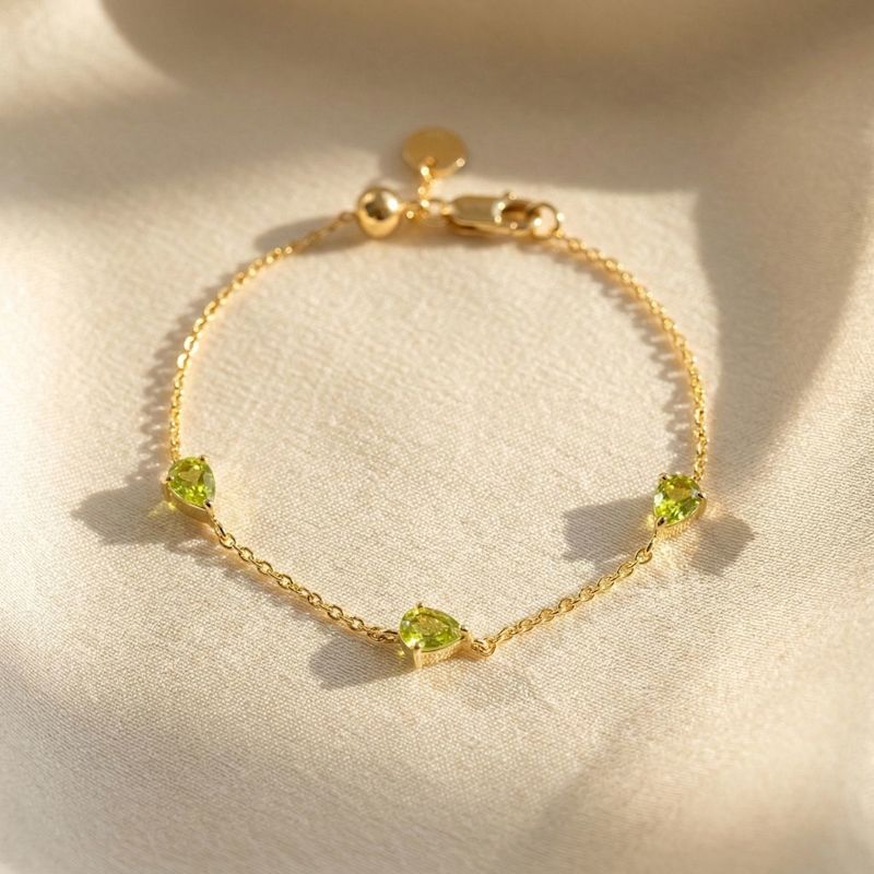 Thumbnail of Peridot August Birthstone Minimalist Gold Bracelet image
