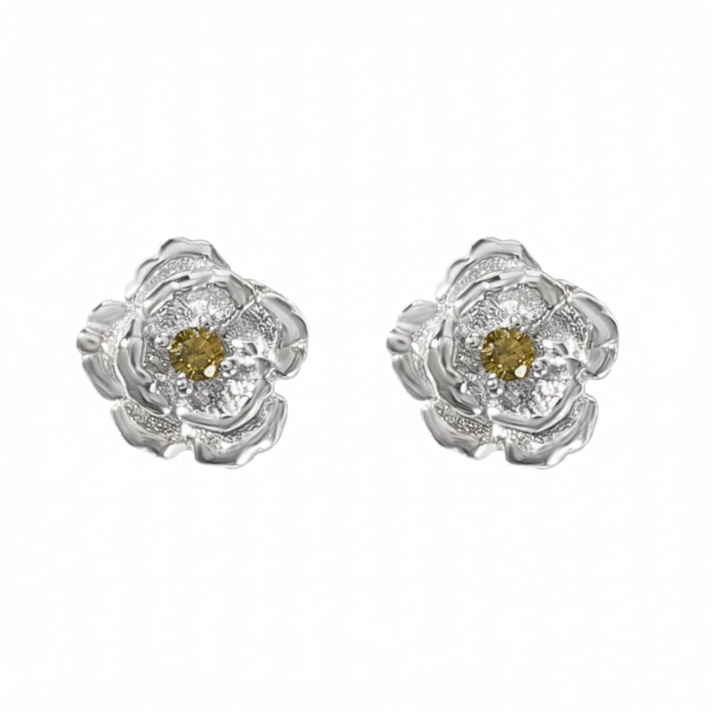 Thumbnail of Peridot August Birthstone Poppy Birthflower Sterling Silver Stud Earrings image