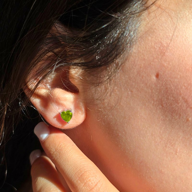 Thumbnail of Peridot Heart Sterling Silver Stud Gemstone Earrings image