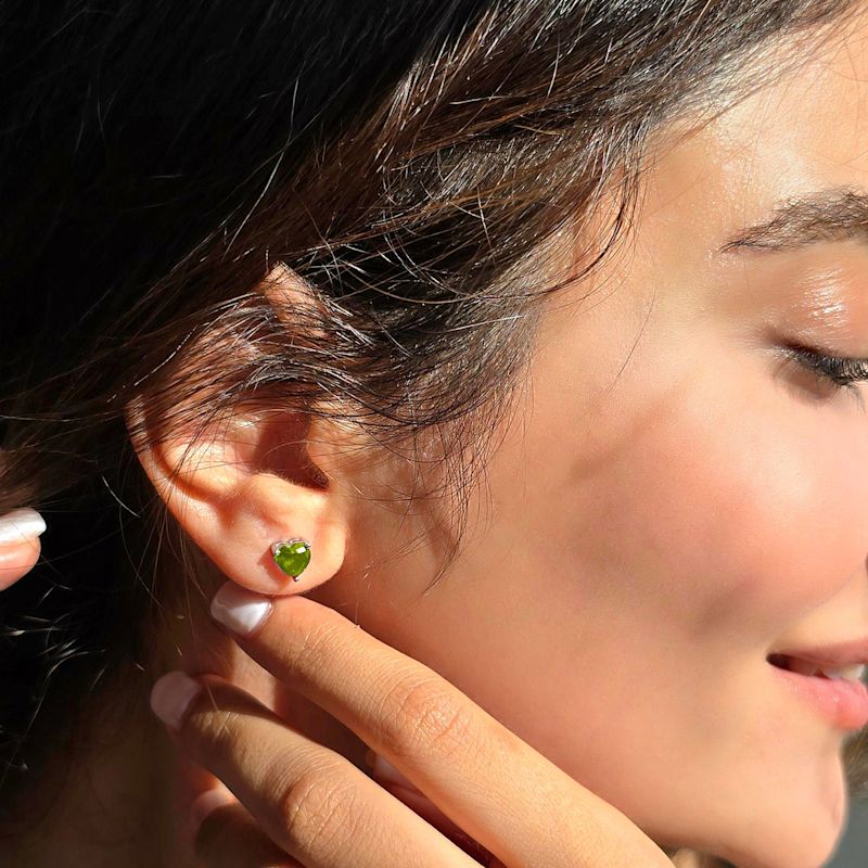Thumbnail of Peridot Heart Sterling Silver Stud Gemstone Earrings image