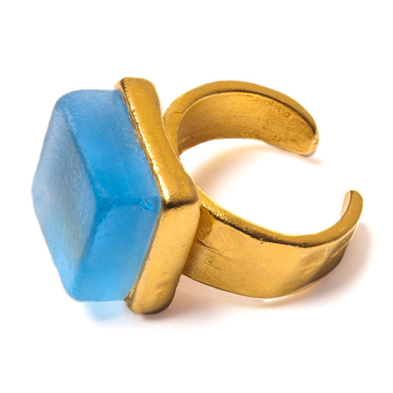Thumbnail of Recycled Sake Bottle Cube Ring Periwinkle Gold image