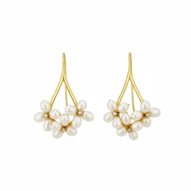 Thumbnail of Petal Cluster Pearl Drop Earrings - White image