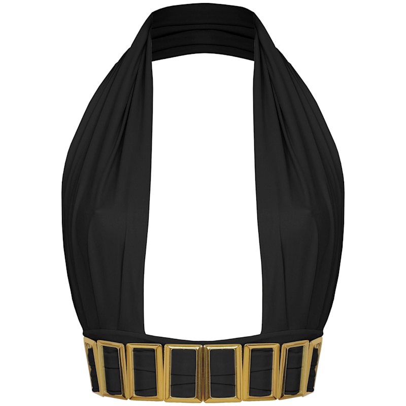 Thumbnail of Petisa Halter Neck Bikini Top With Golden Details In Black image