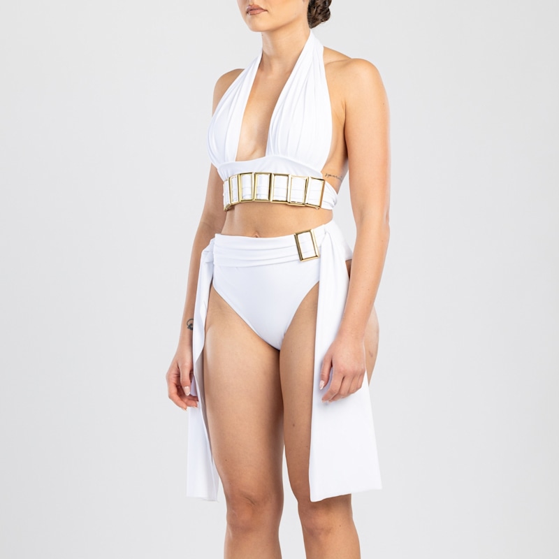Thumbnail of Petisa Halter Neck Bikini Top With Golden Details In White image