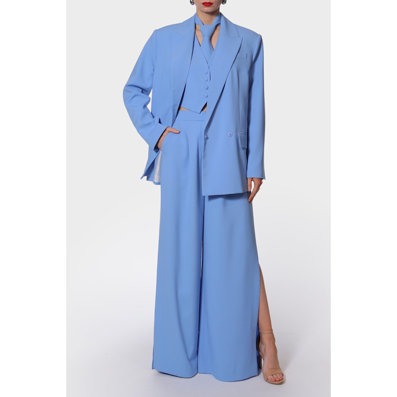 Thumbnail of Omena Blue Long Wide Trousers With Slits image