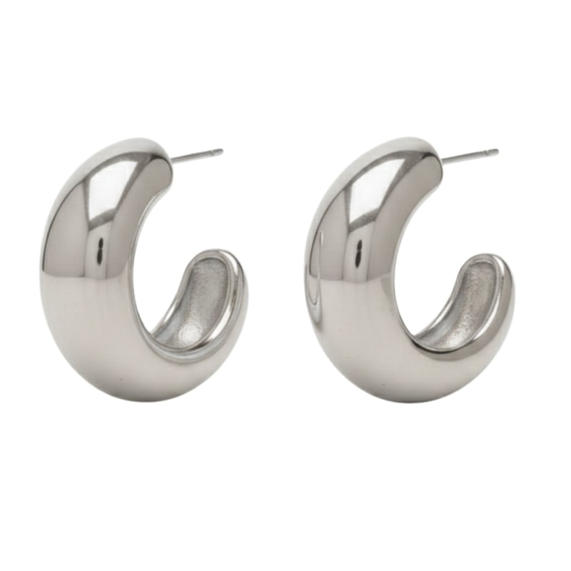 Thumbnail of Pety Half Round Silver Hoop Earrings image