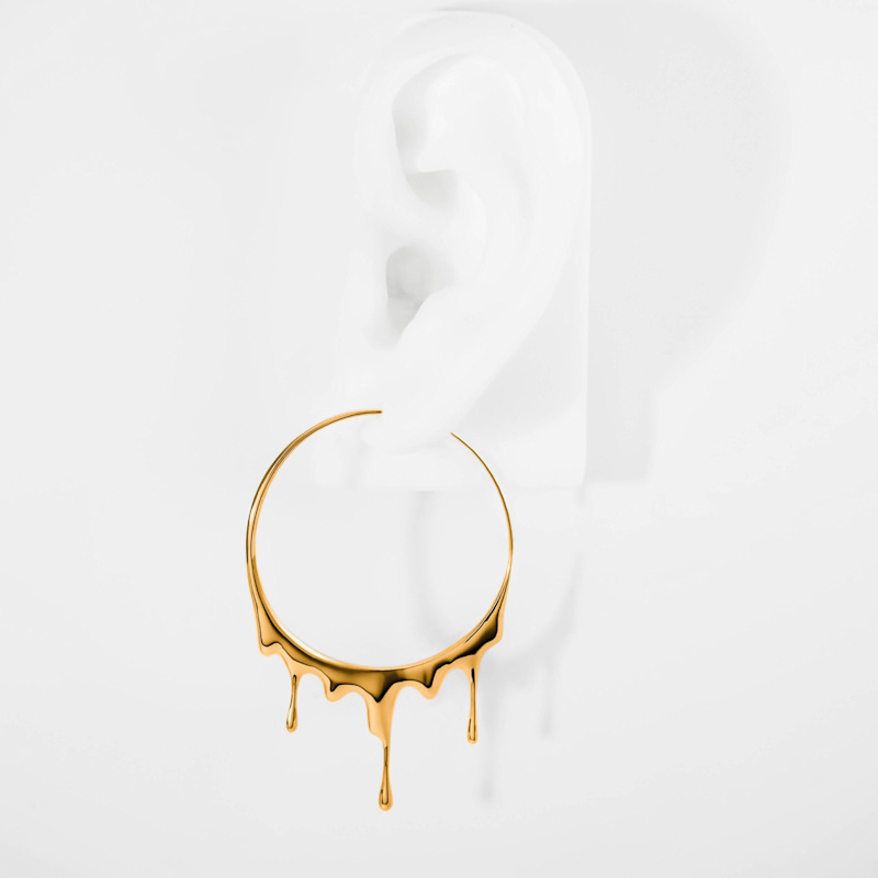 Thumbnail of Dripping Circular L Gold Vermeil Hoop Earrings image