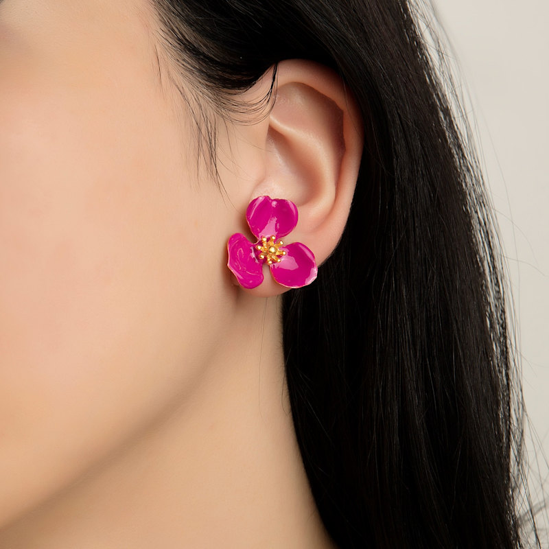 Thumbnail of Raspberry Pink Bloom Flower Earrings image
