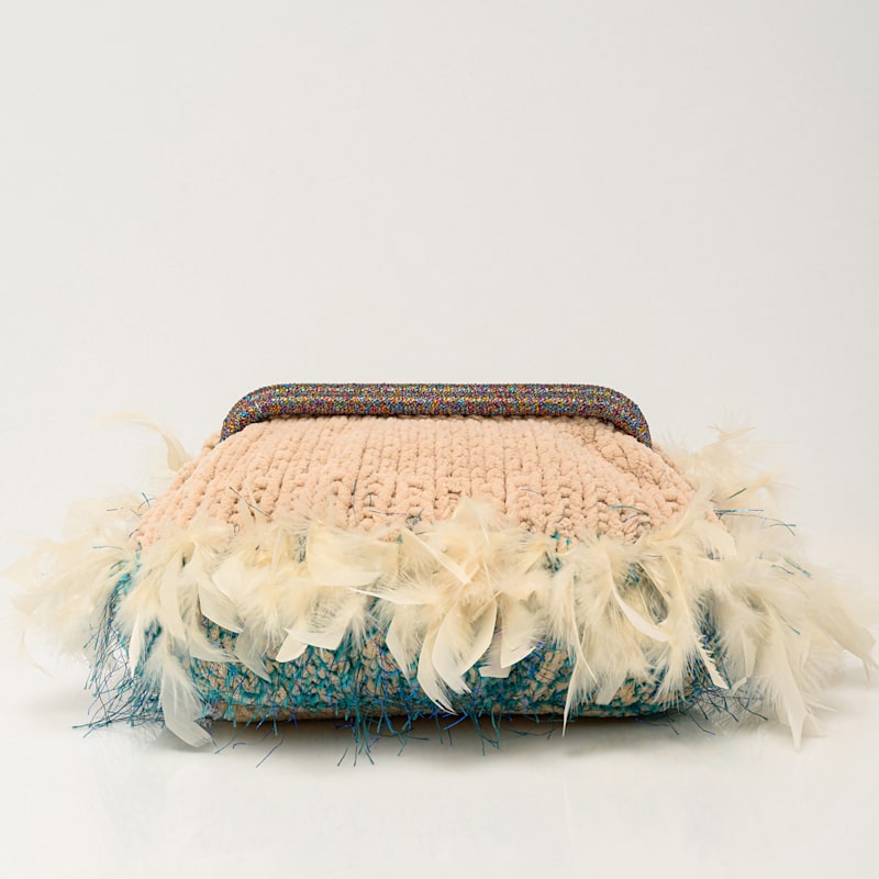 Thumbnail of Phaedra  Crochet Clutch With Feather Trim image