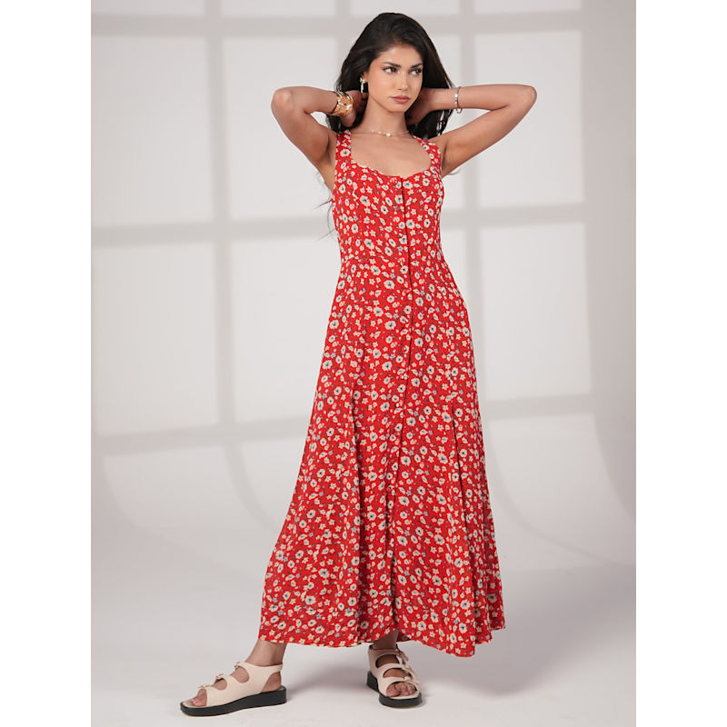 Thumbnail of Philippa Red Floral Print Midi Dress image