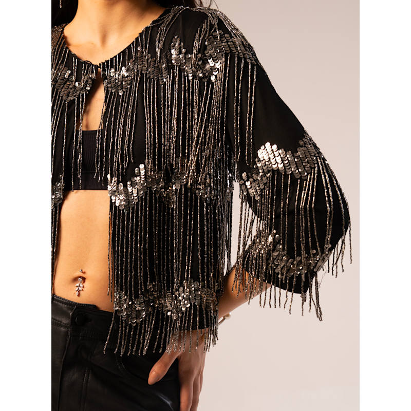 Thumbnail of Phoebie Black Silver Fringe Jacket image