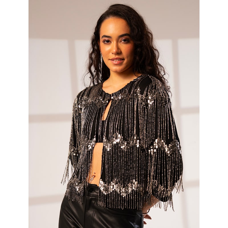 Thumbnail of Phoebie Black Silver Fringe Jacket image