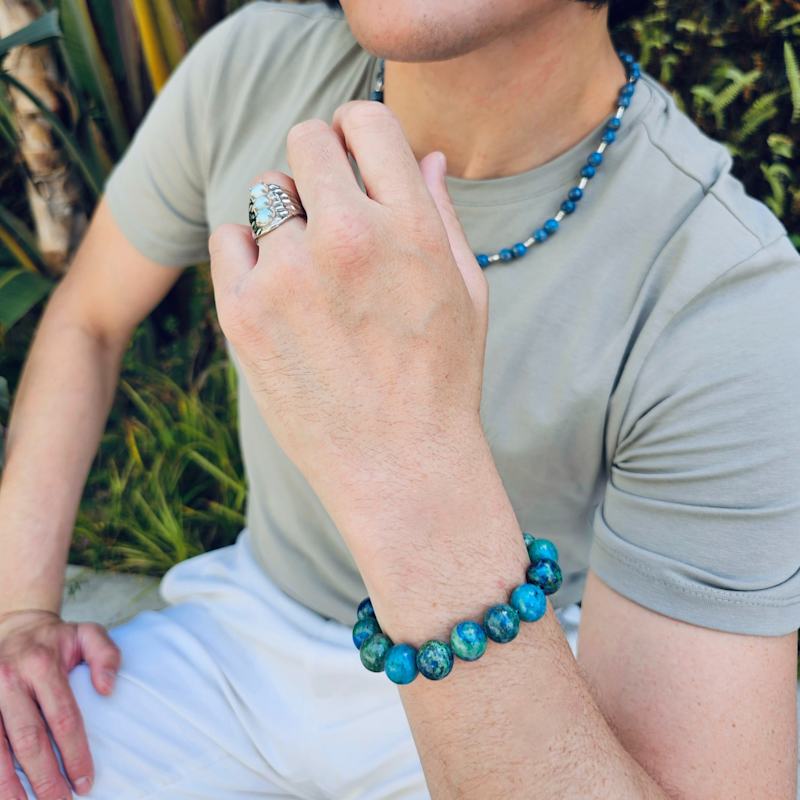 Thumbnail of Phoenix Lapis Gemstone Men's Bracelet image
