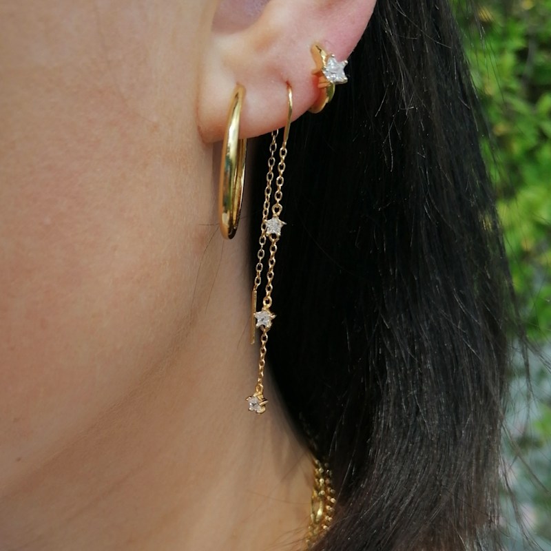 Thumbnail of Gold Sparkling Star Threader Earrings image