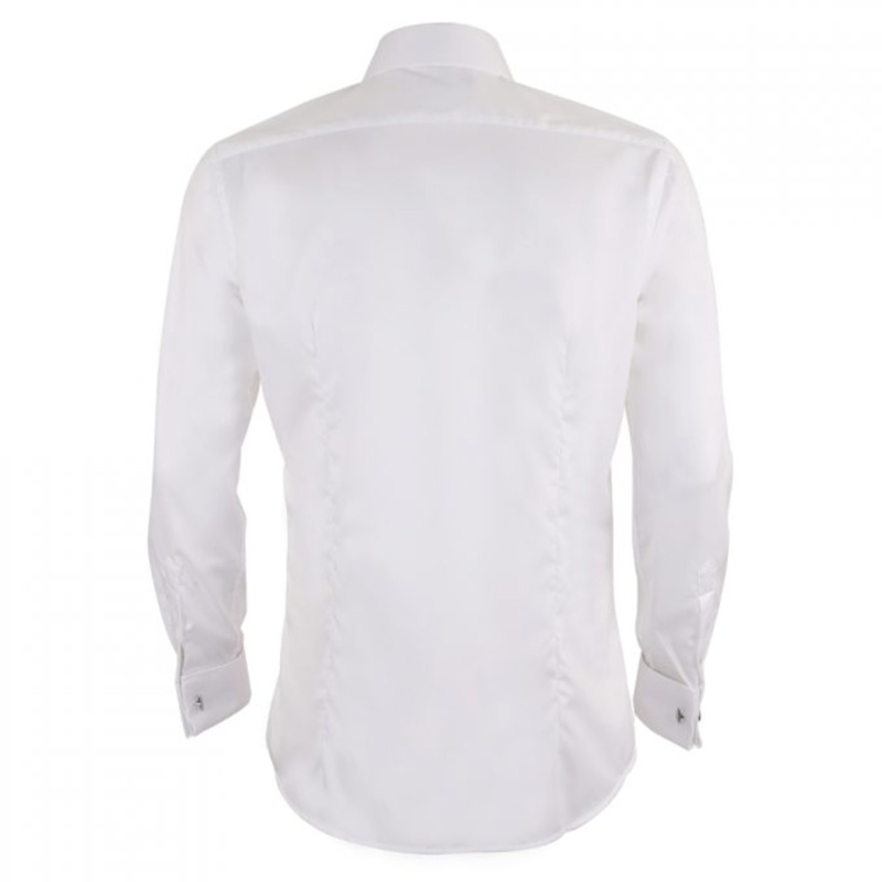 Pin Collar Double Cuff Fine Twill Shirt - White | DAVID WEJ