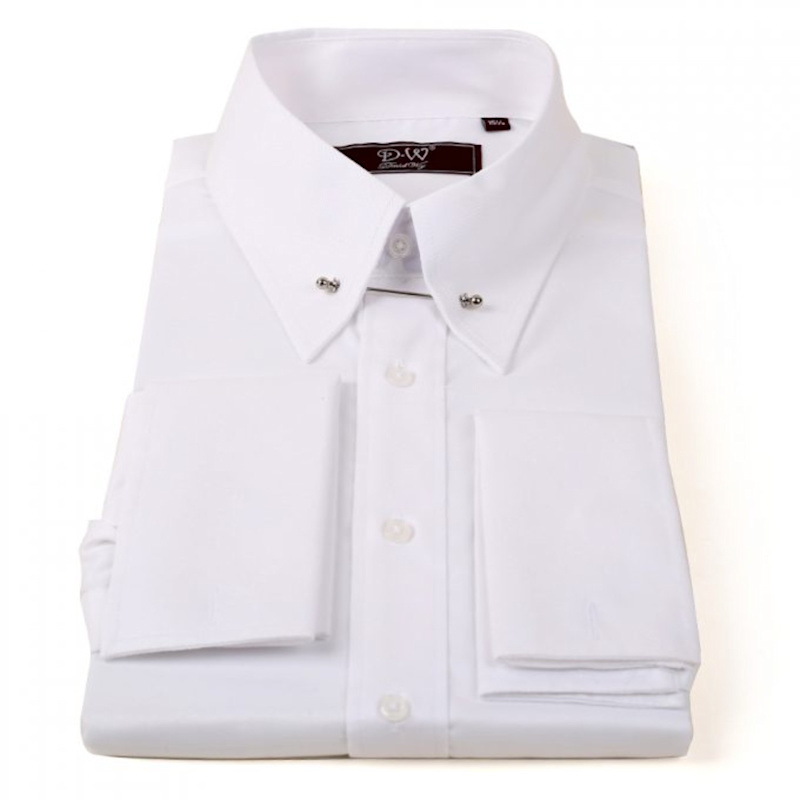David Wej Ashton Pin Collar Double Cuff Fine Twill Men Shirt - White