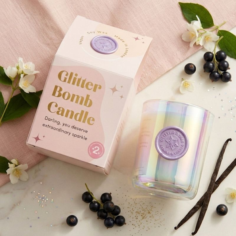 Thumbnail of Pink Cosmos - Glitter Bomb™ Luxury Gift Soy Candle In Blackcurrant, Vanilla & Jasmine 230G image