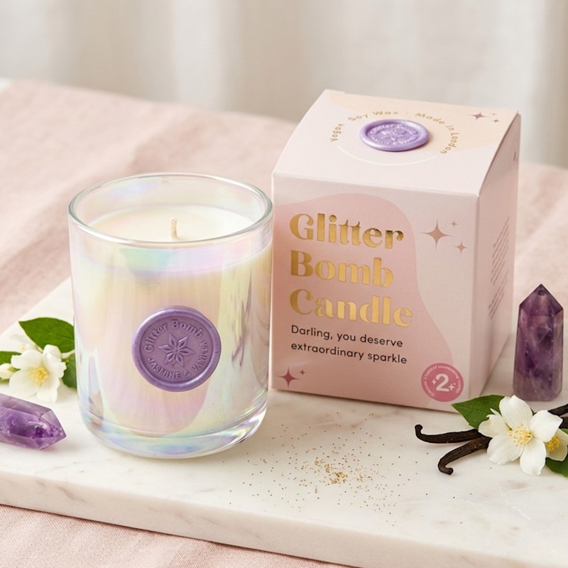 Thumbnail of Pink Cosmos - Glitter Bomb™ Luxury Gift Soy Candle In Blackcurrant, Vanilla & Jasmine 230G image