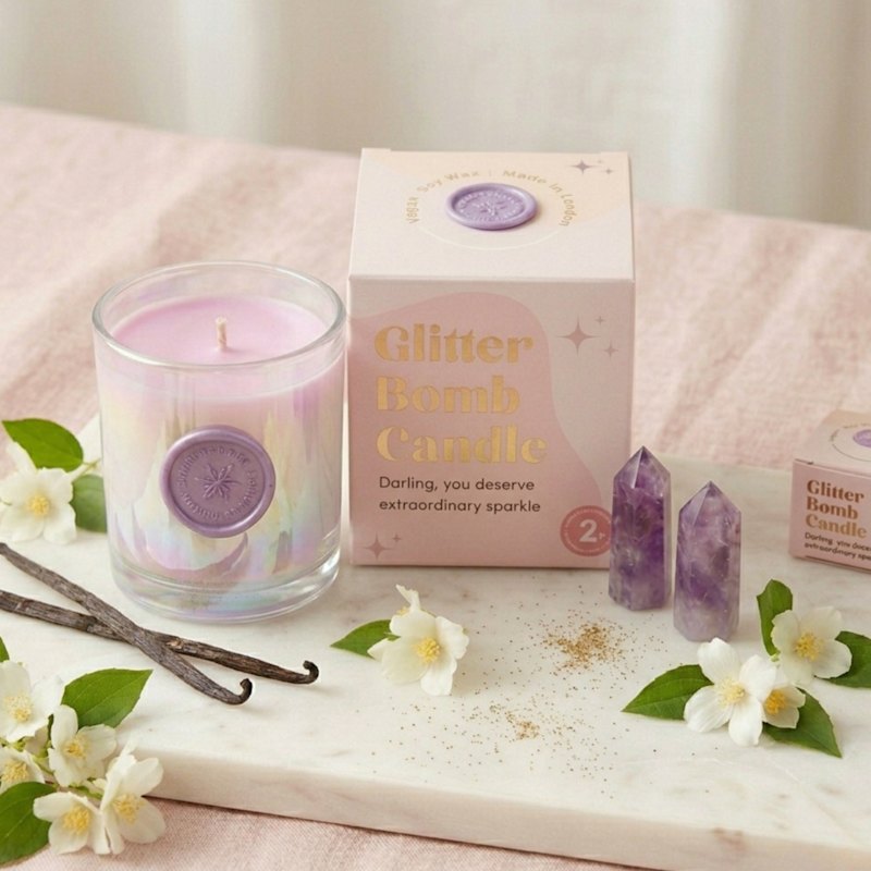 Thumbnail of Pink Cosmos - Glitter Bomb™ Luxury Gift Soy Candle In Blackcurrant, Vanilla & Jasmine 230G image