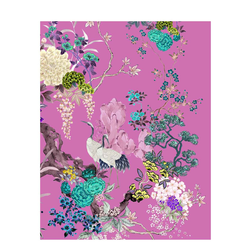 Thumbnail of Pink Crane Silk Satin Kimono image
