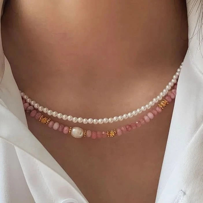 Thumbnail of Pink Crystal & Freshwater Pearl Necklace image
