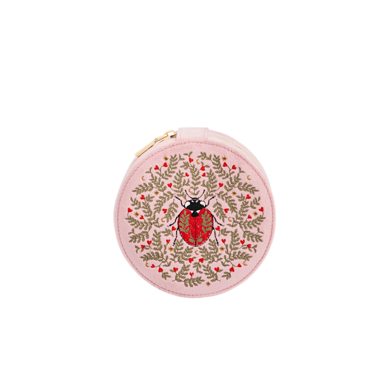 Thumbnail of Pink Ladybird Velvet Embroidered Circle Jewellery Box image
