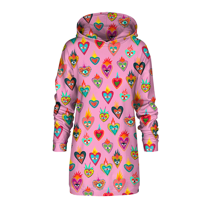 Thumbnail of Pink Mexican Hearts Oversize Hoodie Dress image
