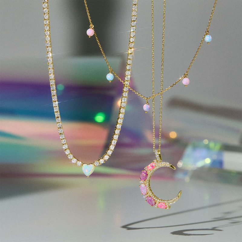 Thumbnail of Cotton Candy Opal Droplet Necklace image