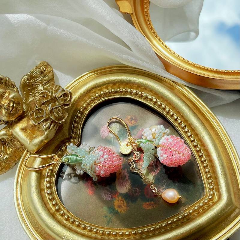 Thumbnail of Pink Strawberry Pearl Dangle Earrings image