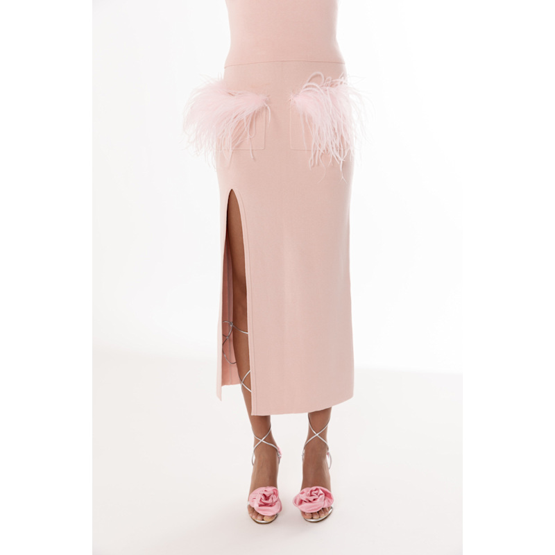 Thumbnail of Powder Pink Vanilla Knit Skirt With Feathers image