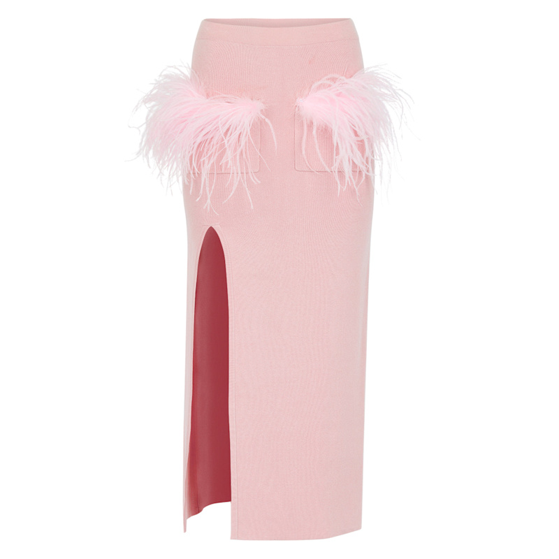 Thumbnail of Powder Pink Vanilla Knit Skirt With Feathers image