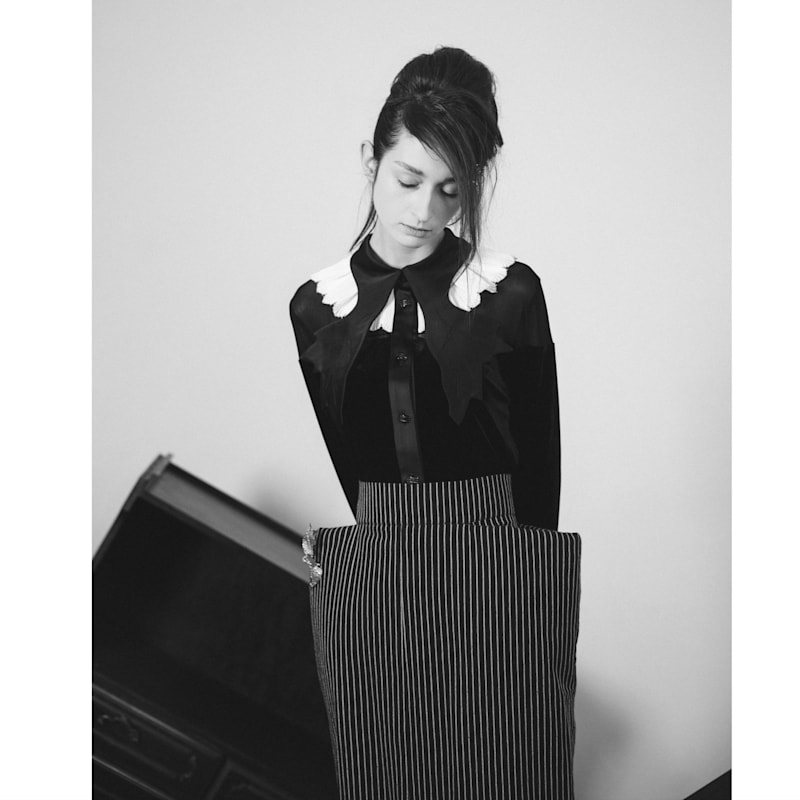 Thumbnail of Pinstripe Midi Skirt With Front Slit Black image