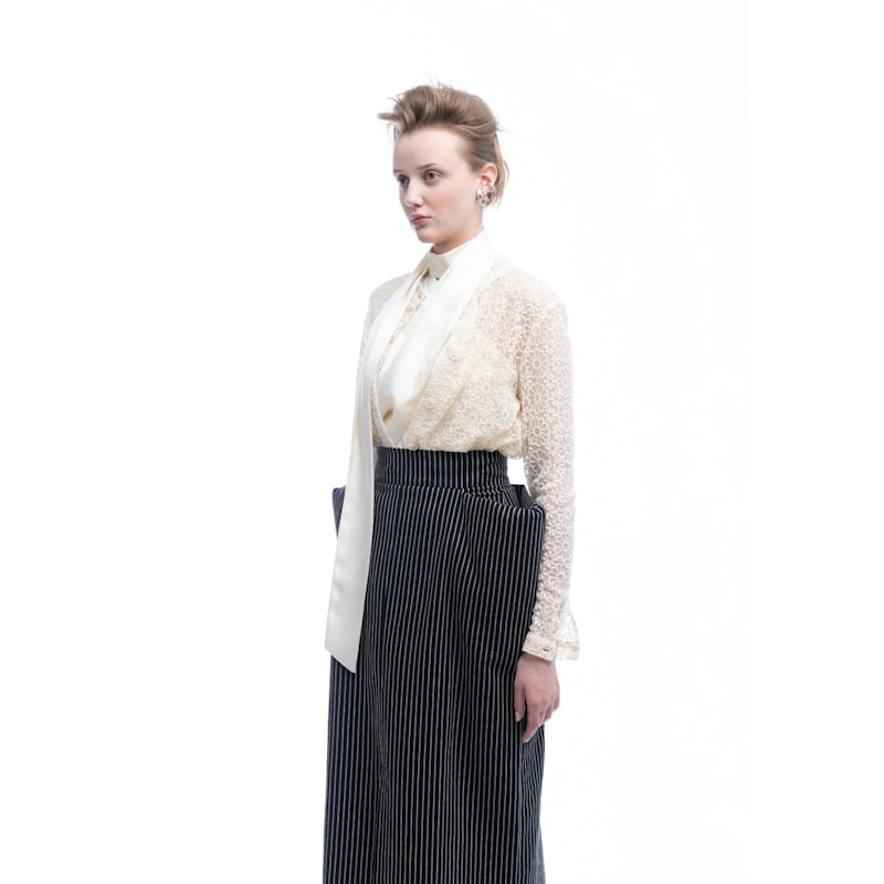 Thumbnail of Pinstripe Midi Skirt With Front Slit Black image